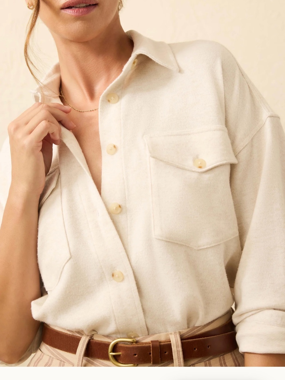 Faherty Cream Button-Down Shirt - Picture 3 of 7